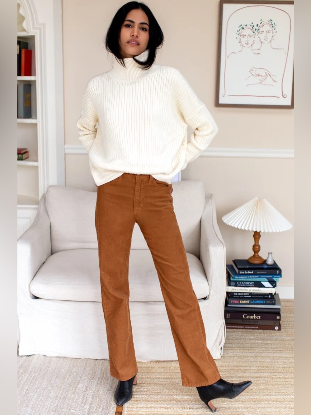 Emerson Fry Pants Cotton Stretch Camel Corduroy High Rise Pockets Twin Doves 27